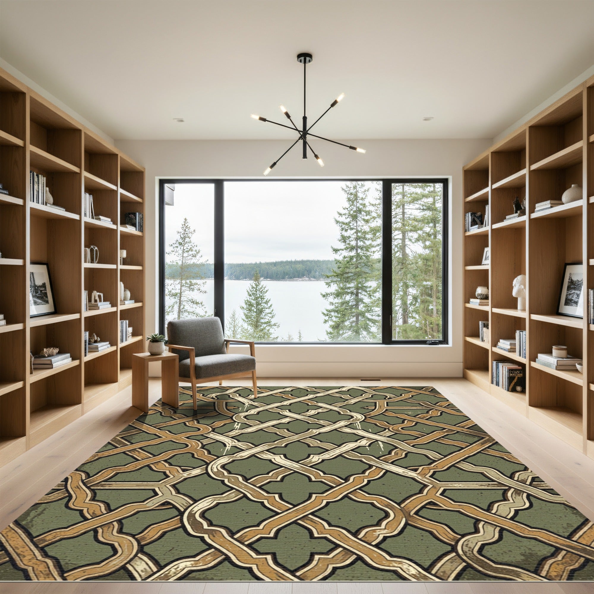 Sage Green Interlocking Ornate Lattice Rug