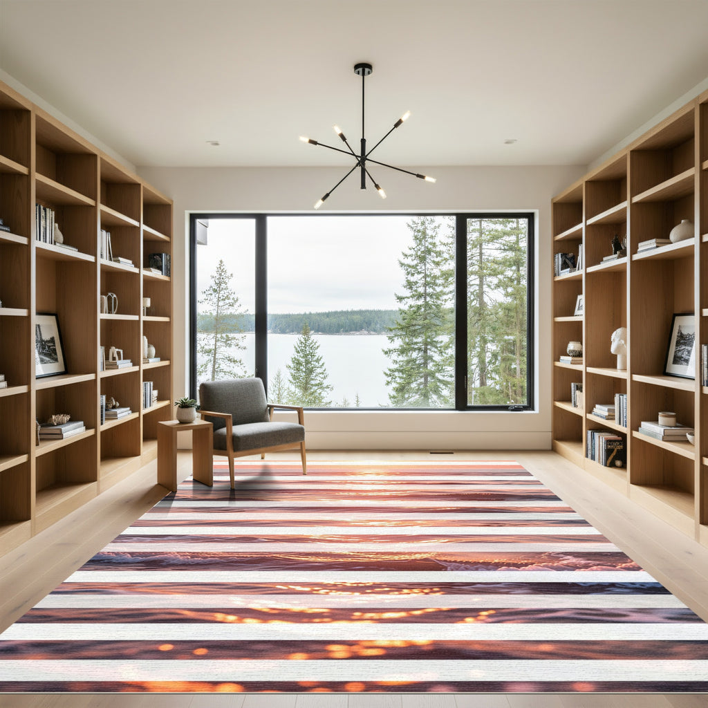 Sunset Ocean Wave Horizon Stripped Rug