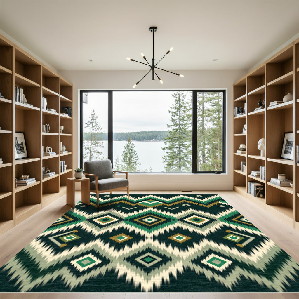 Emerald Green Tribal Diamond Zigzag Rug