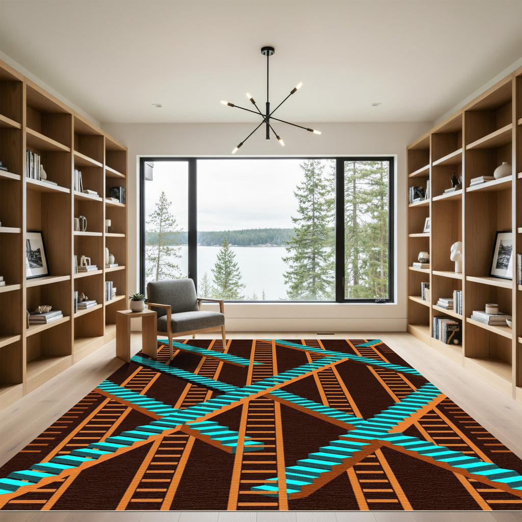 Geometric Teal Staircase Illusion Rug