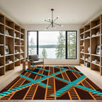 Geometric Teal Staircase Illusion Rug