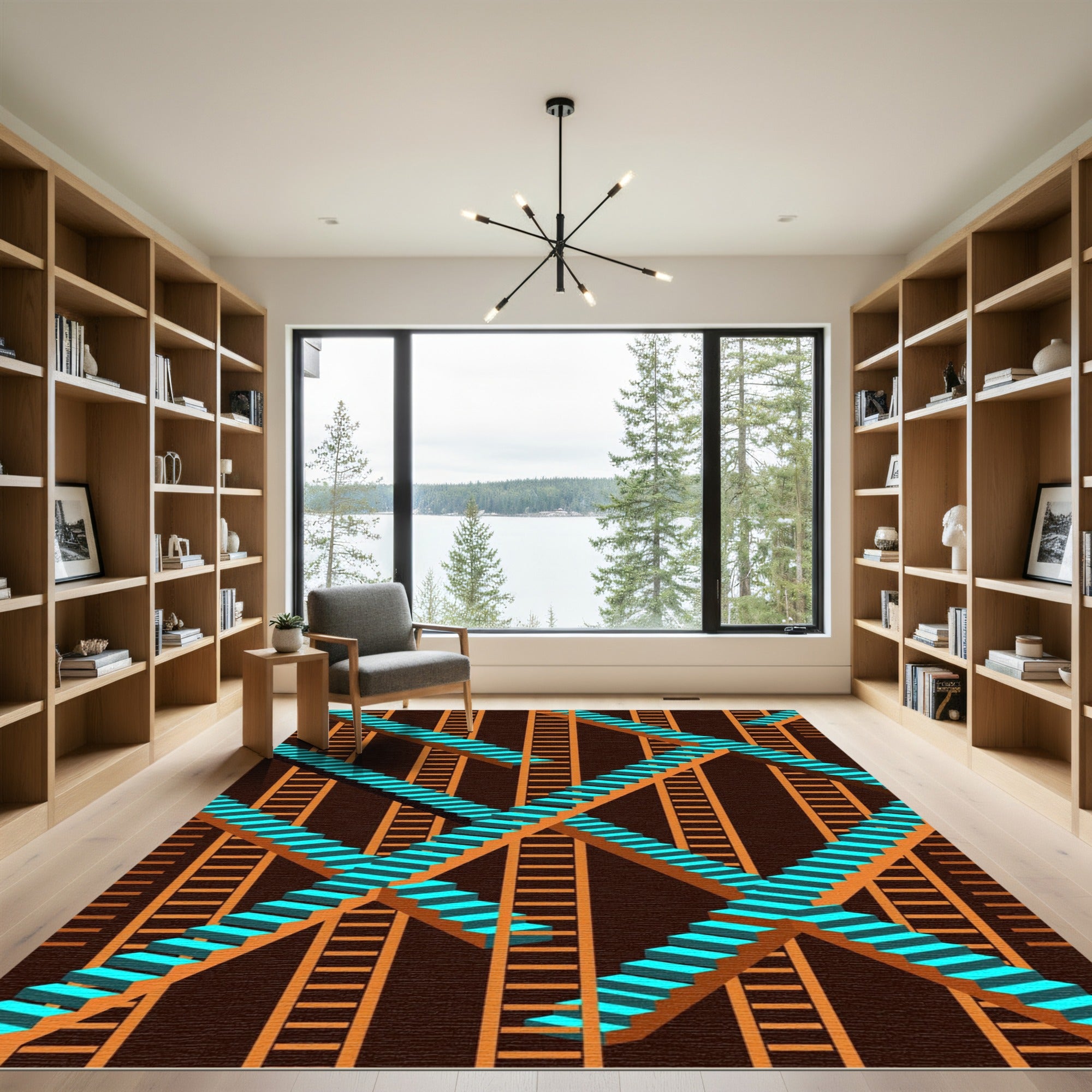 Geometric Teal Staircase Illusion Rug