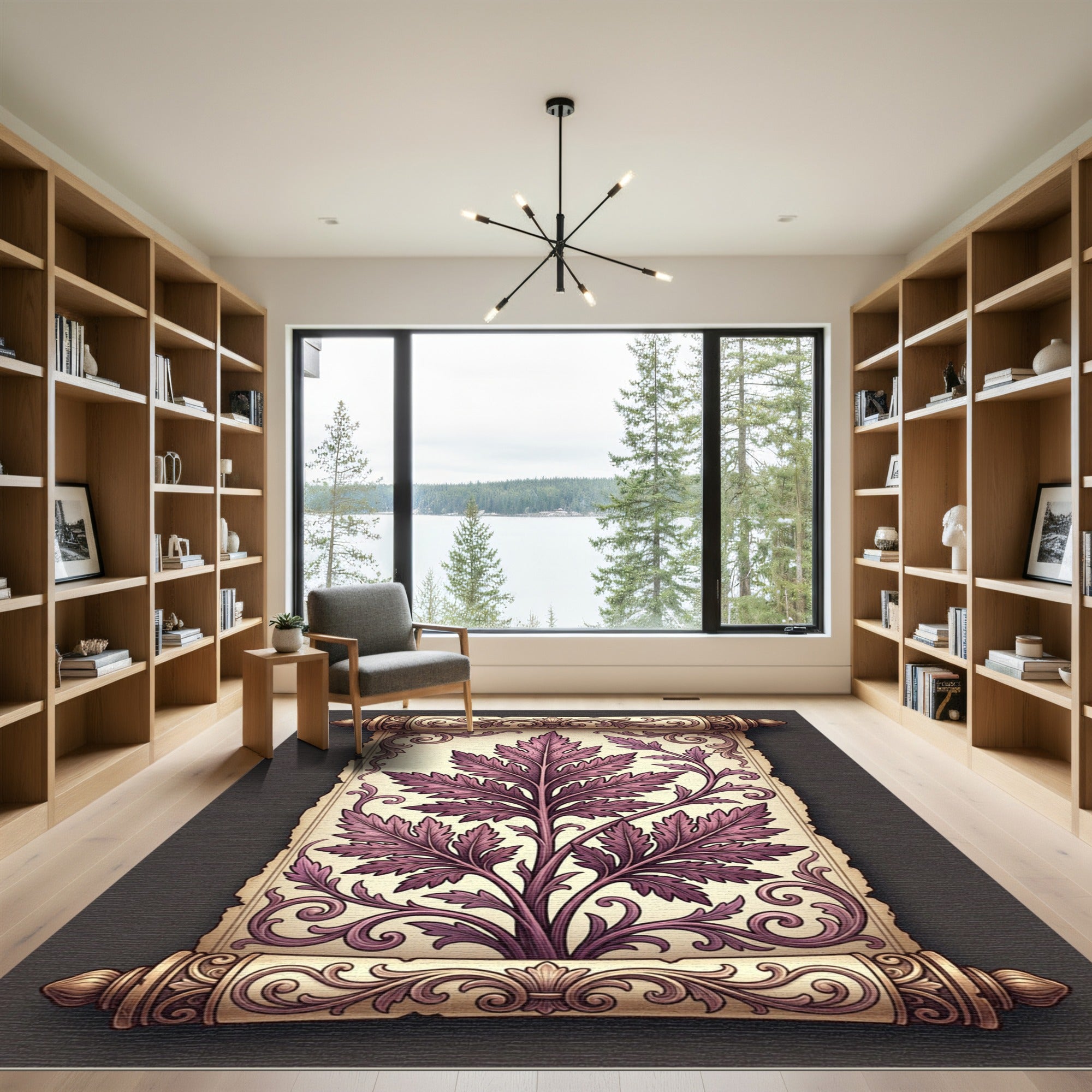 Regal Amethyst Floral Vine Scroll Rug