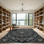 Intricate Charcoal Silver Floral Medallion Rug