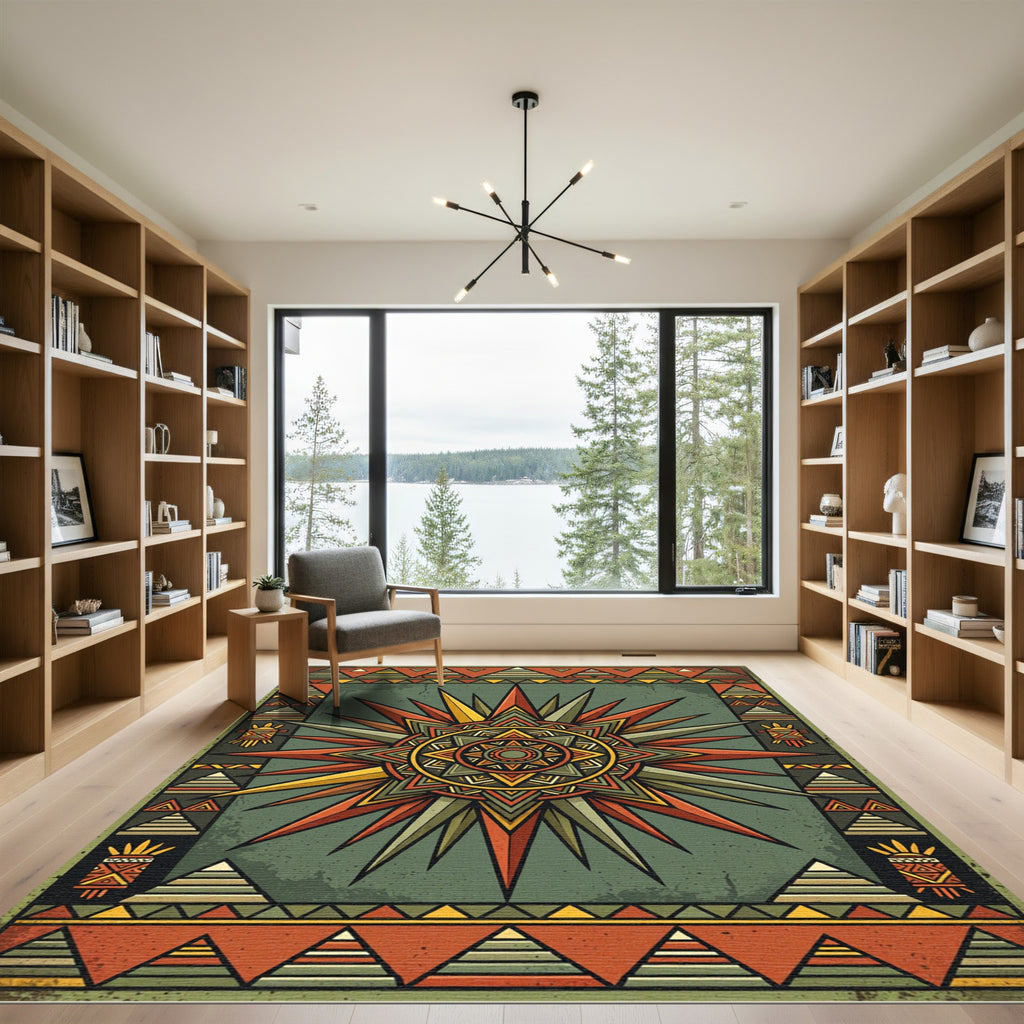 Geometric Sunburst Earthy Tone Tapestry Rug