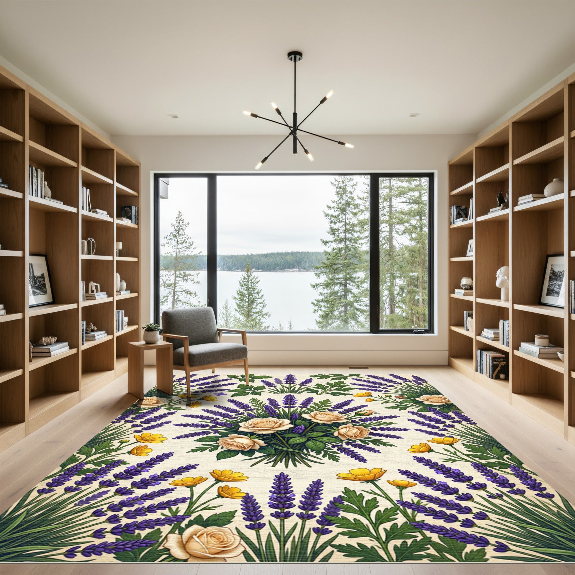 Elegant Lavender and Yellow Rose Bouquet Rug