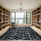 Modern Monochrome Woven Carbon Interlocking Grid Rug