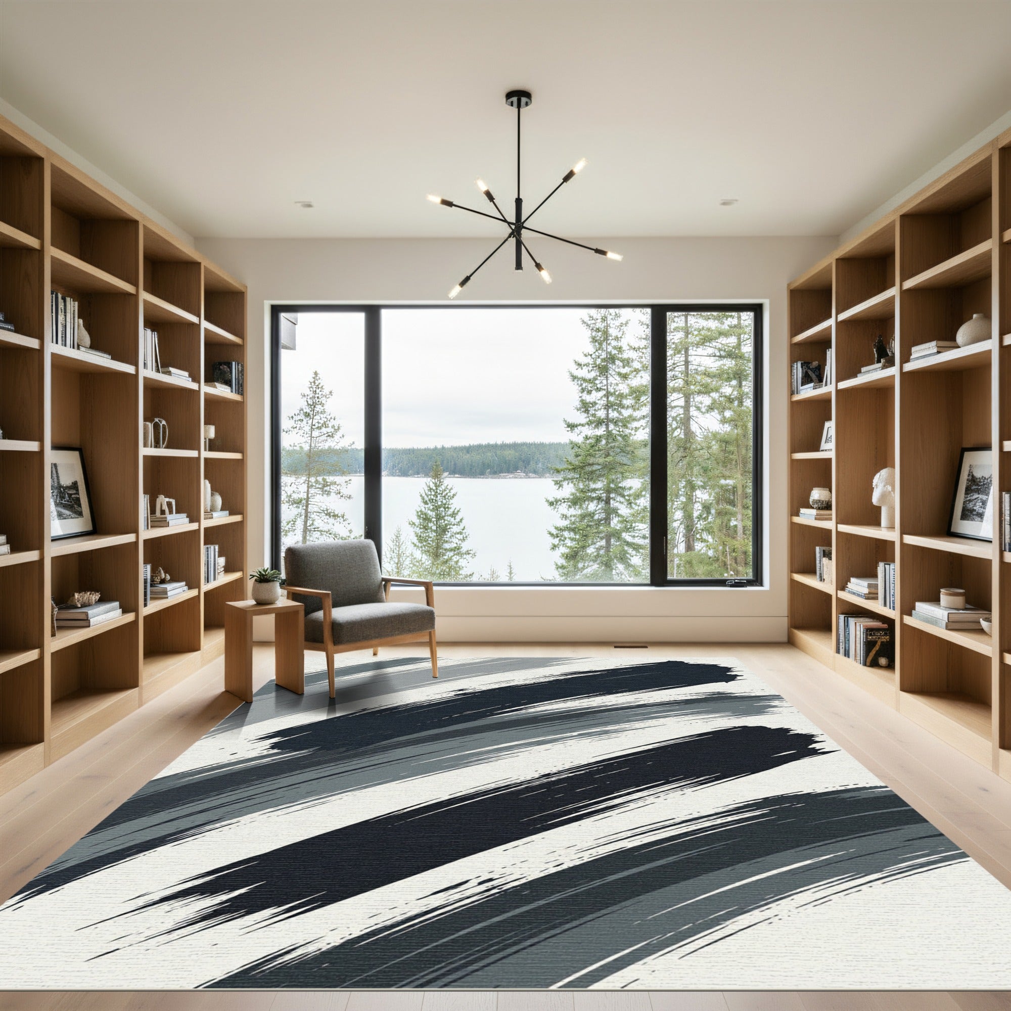 Abstract Charcoal Sweep Brush Strokes Rug