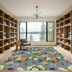 Whimsical Peach Rose Violet Garden Rug