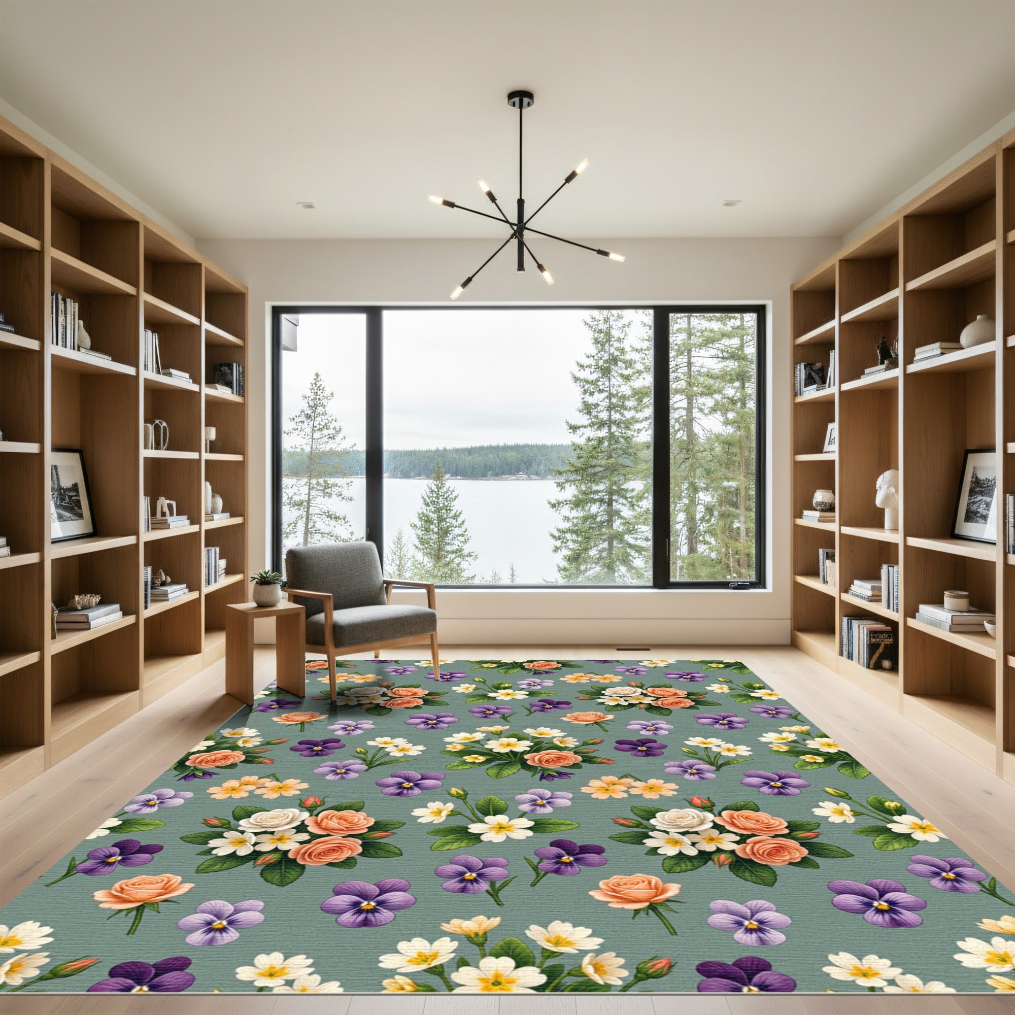 Whimsical Peach Rose Violet Garden Rug