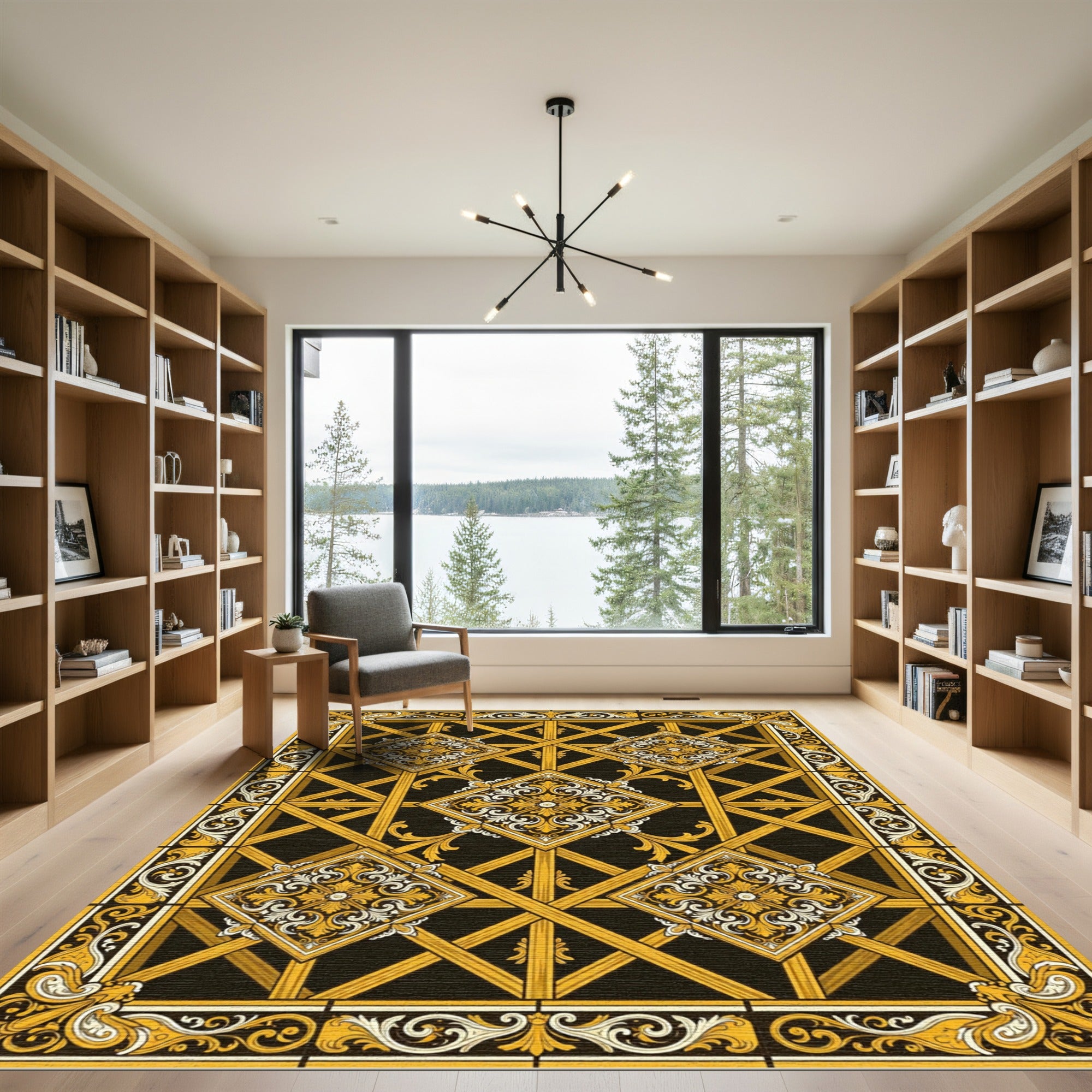 Gold and Black Ornate Medallion Rug