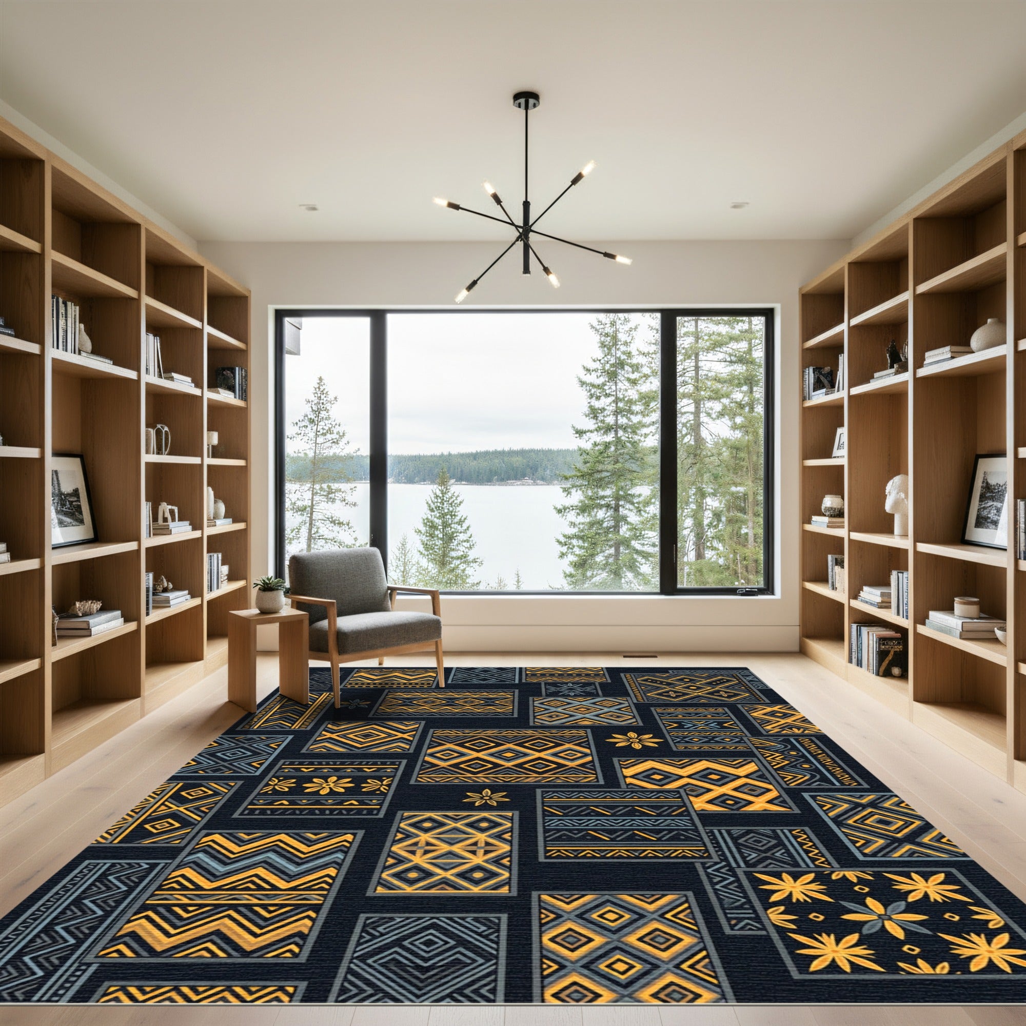 Yellow Gray Geometric Tribal Collage Rug