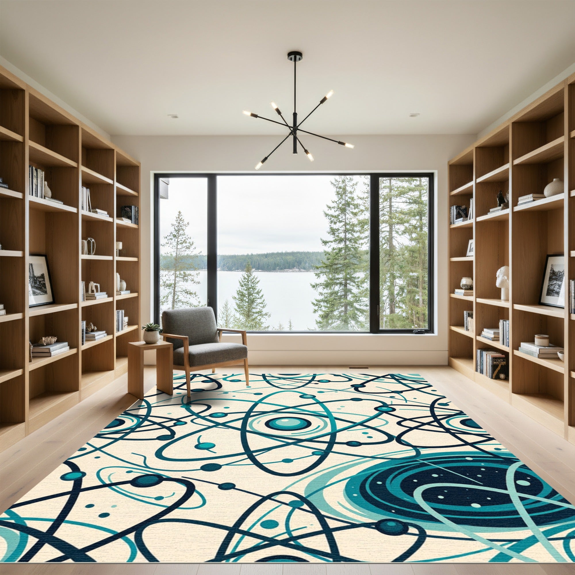 Aqua Atomic Orbital Swirl Rug