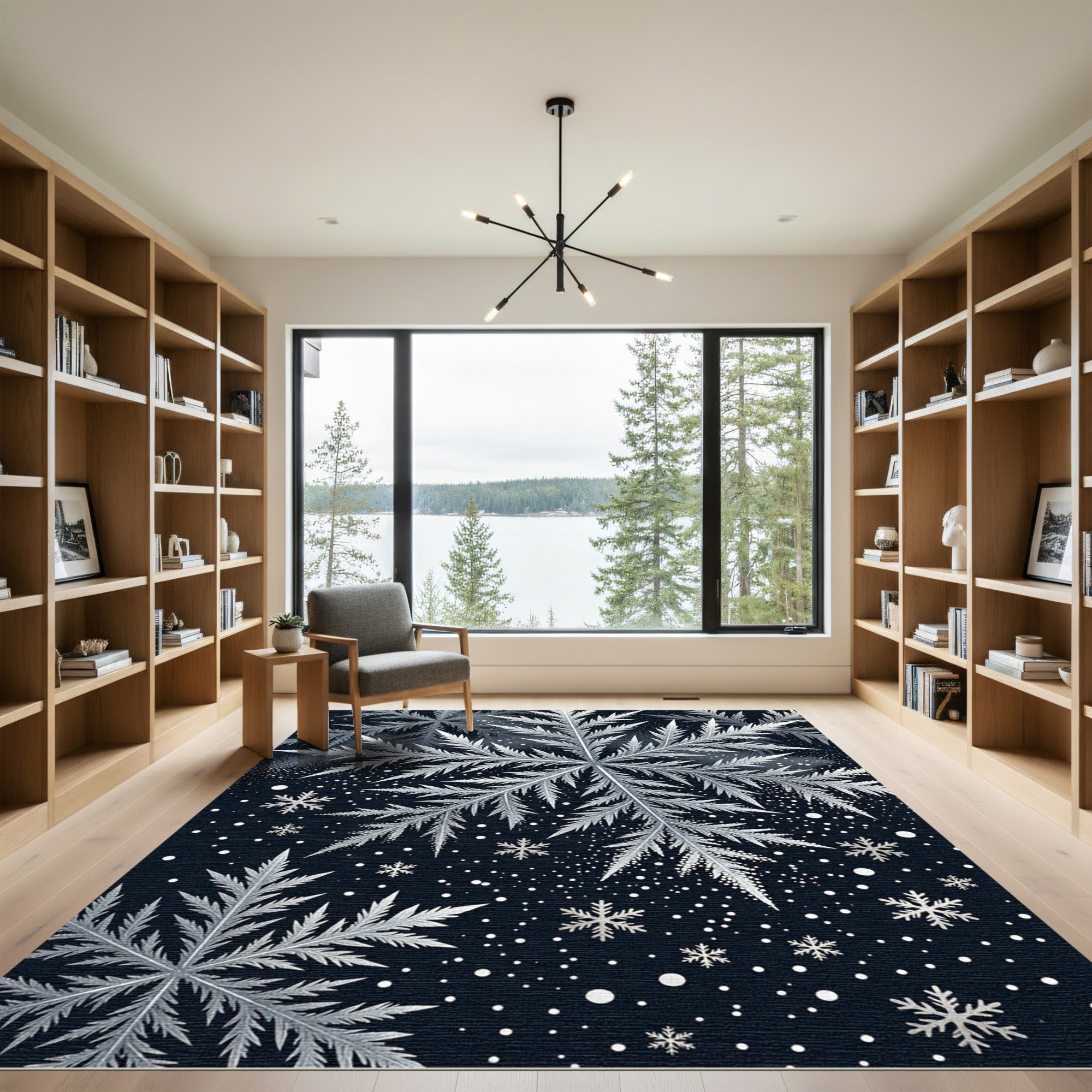 Ethereal Silver Snowflake Winter Sky Rug