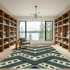 Sage Teal Geometric Tribal Chevron Rug