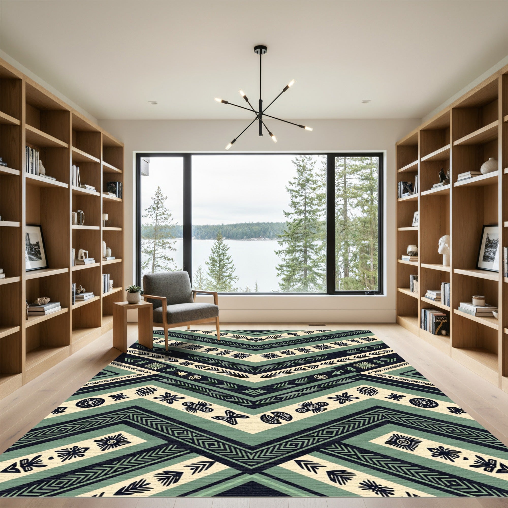 Sage Teal Geometric Tribal Chevron Rug