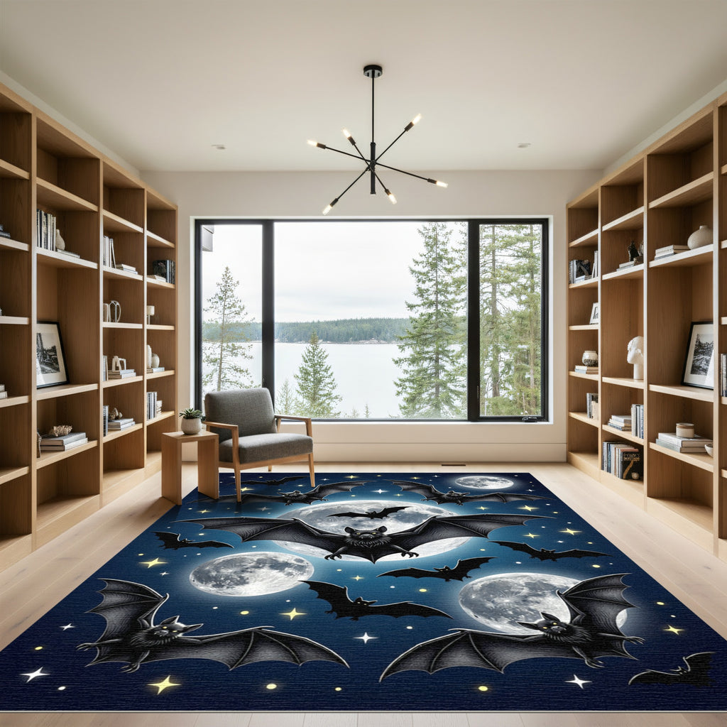 Midnight Bat Moonlit Starry Sky Rug