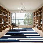Modern Navy Blue Geometric Slant Rug