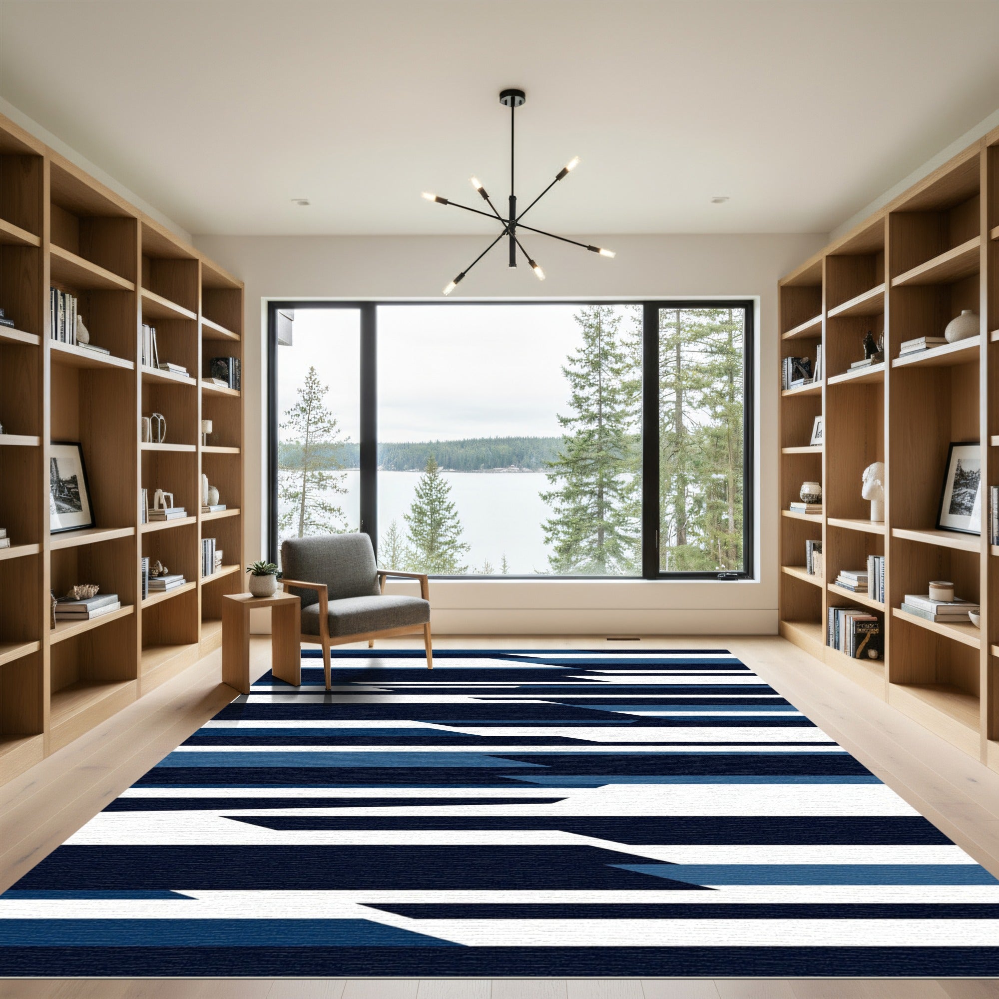 Modern Navy Blue Geometric Slant Rug