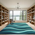 Modern Teal Flowing Abstract Wave Rug