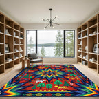 Vibrant Geometric Star Animal Forest Area Rug