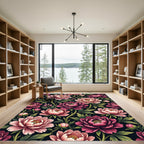 Elegant Dark Pink Peony Floral Garden Rug