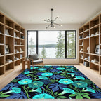 Lush Teal Morning Glory Botanical Rug
