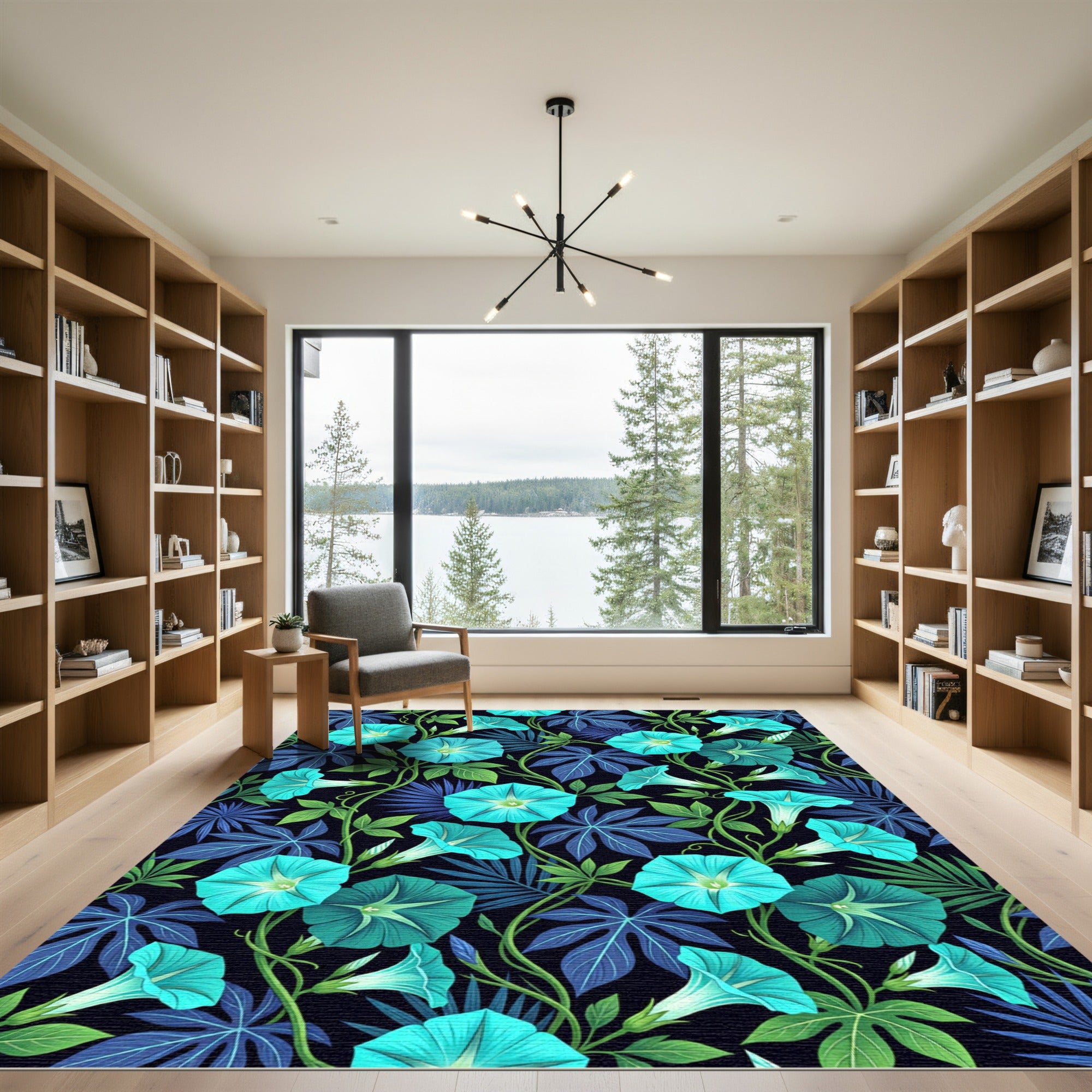 Lush Teal Morning Glory Botanical Rug