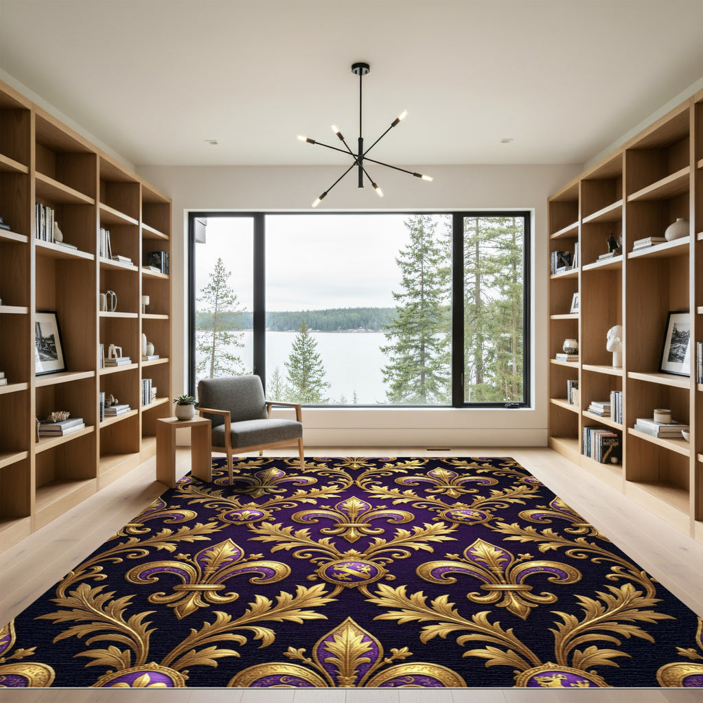 Royal Purple Gold Fleur-de-Lis Tapestry Rug