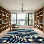 Modern Indigo Flowing Abstract Wave Rug