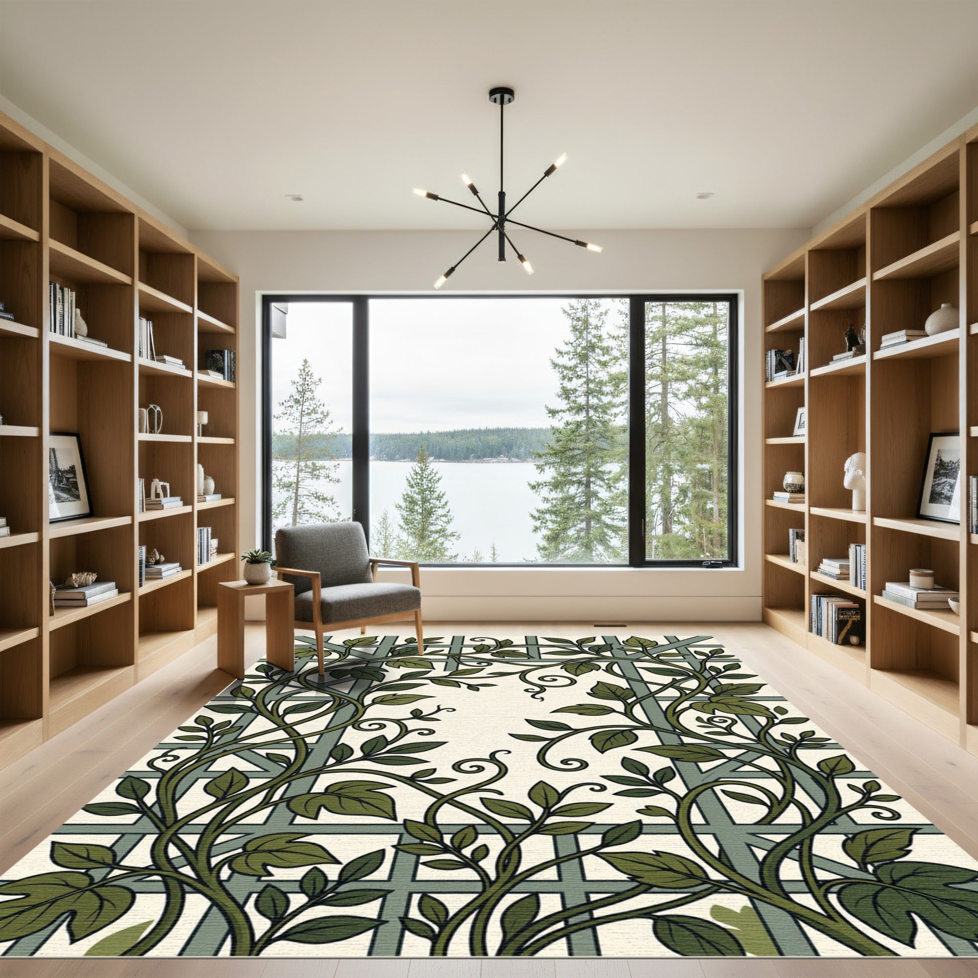 Lush Green Climbing Ivy Trellis Rug