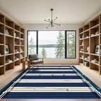 Modern Navy Blue Horizontal Stripe Rug