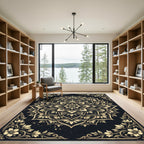 Ornate Gold Floral Mandala Ebony Backdrop Rug