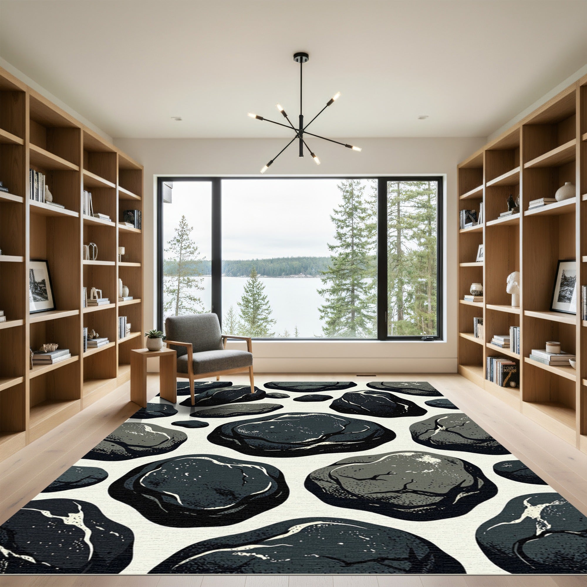 Dark Pebble Arrangement Graphic Art Rug