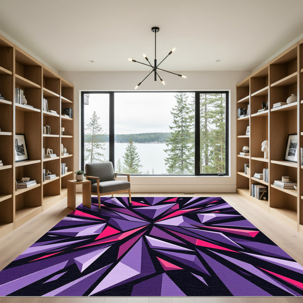 Geometric Violet and Pink Shattered Prism Rug