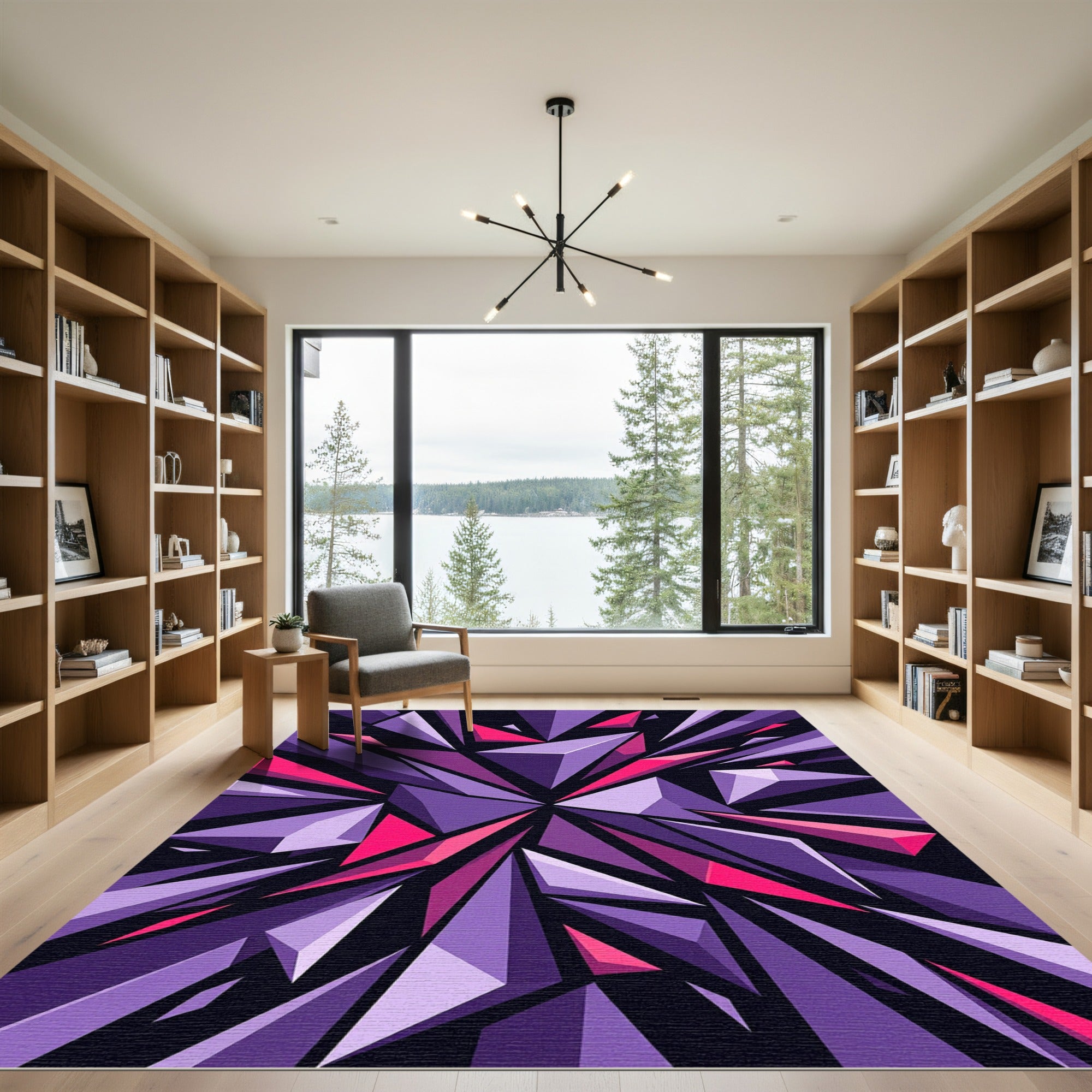 Geometric Violet and Pink Shattered Prism Rug