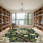 Elegant White Peony Green Bird Tapestry Rug