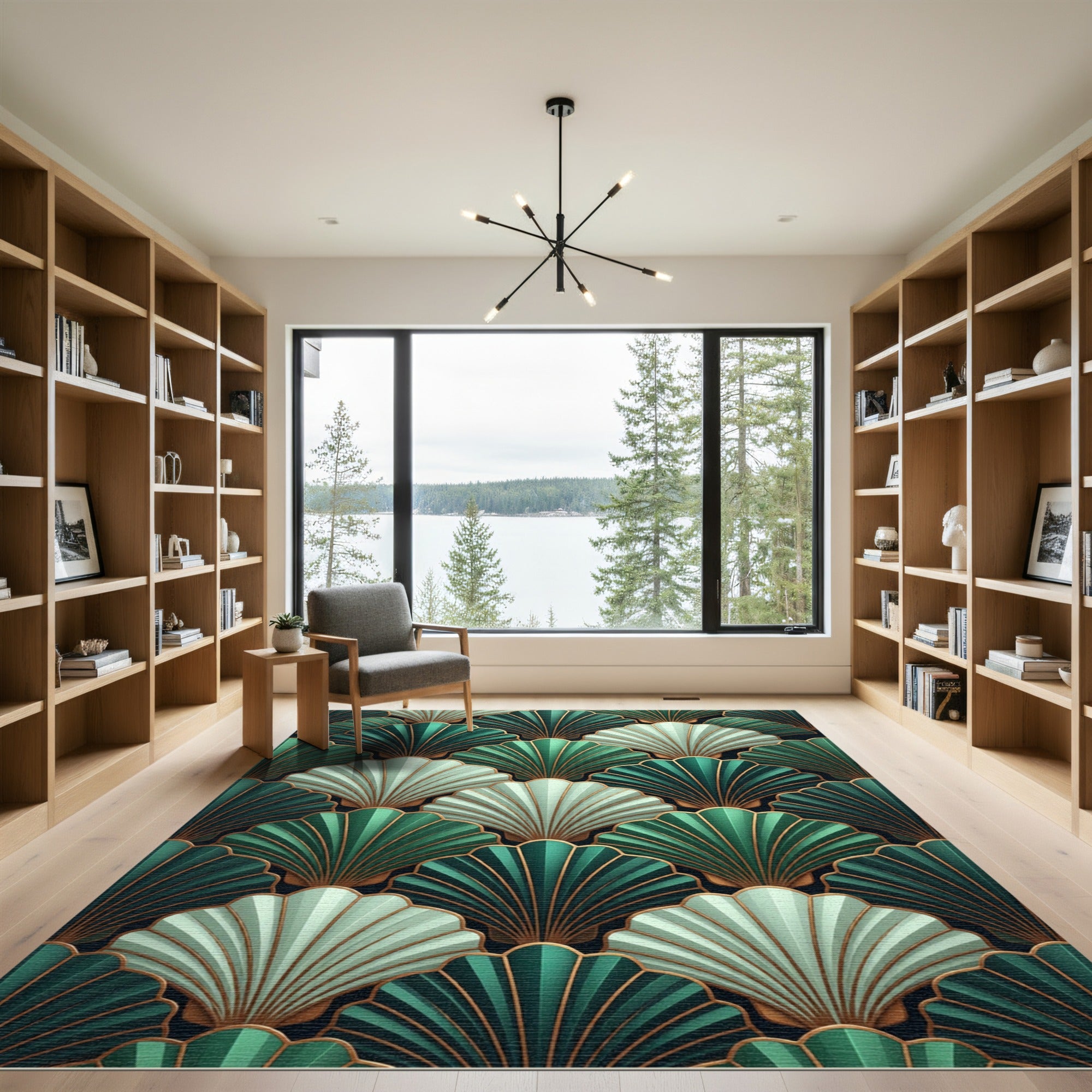 Emerald Green Fan Shell Geometric Rug