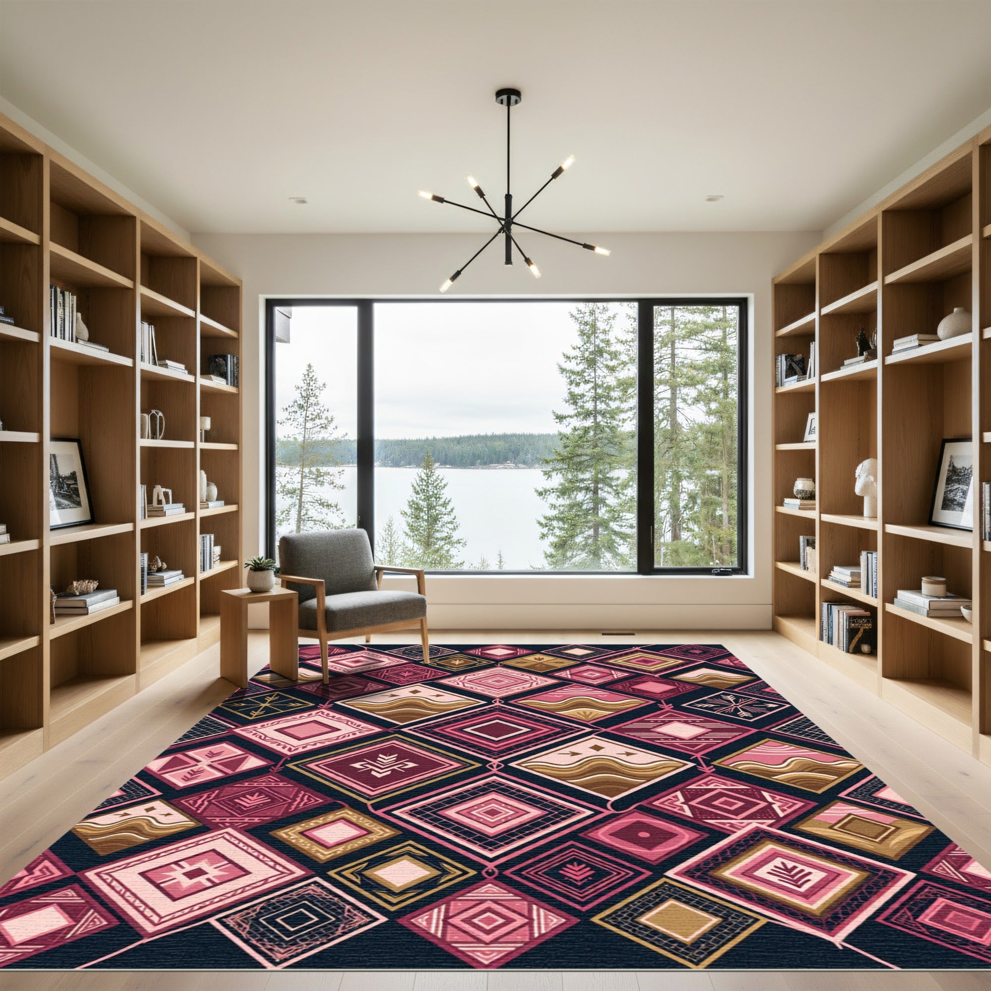 Geometric Pink Earth Tone Diamond Quilt Rug