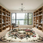 Vintage Cream Peony Floral Wreath Rug