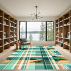 Coastal Plaid Teal Sea Shore Landscape Rug