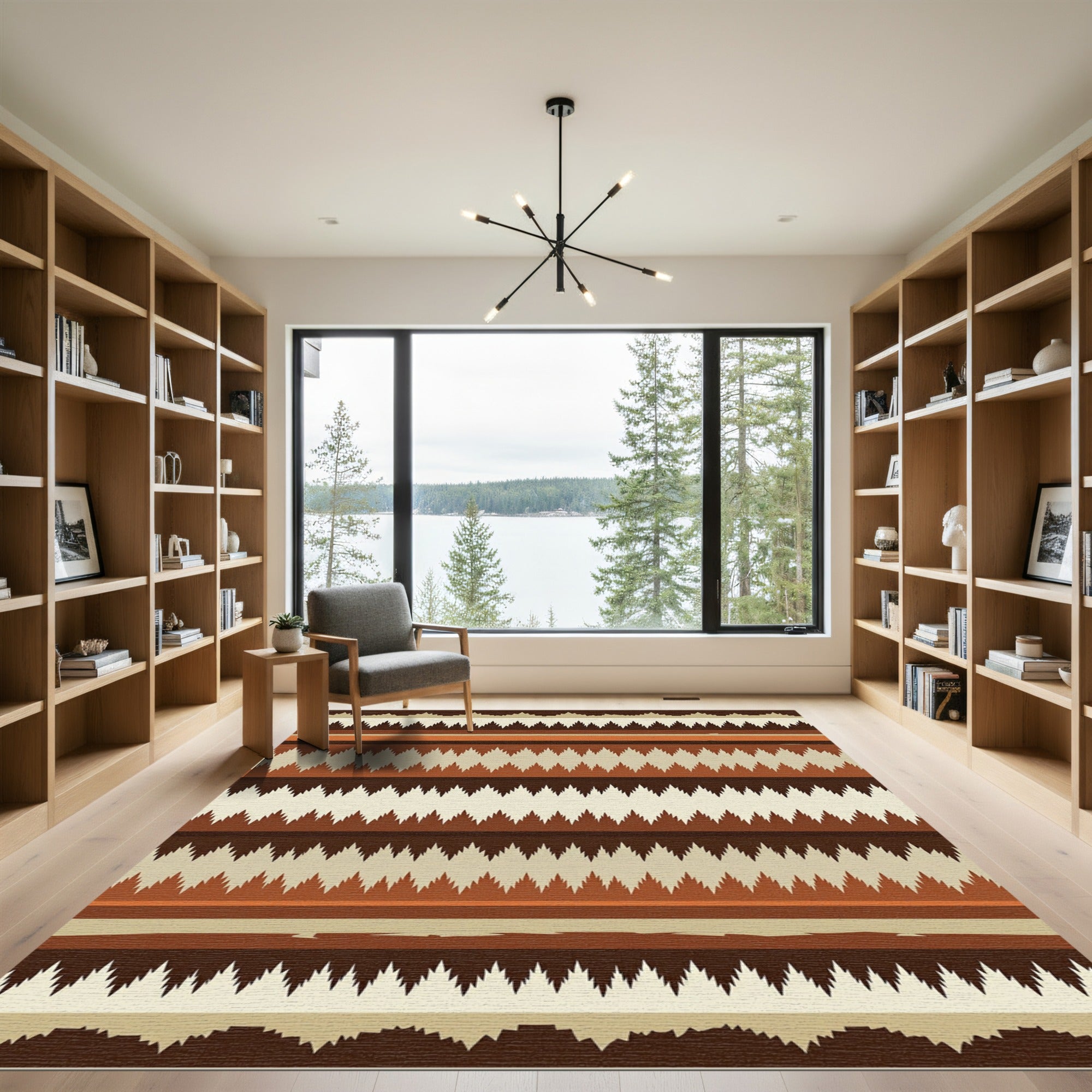 Earthy Brown Neutral Chevron Stripe Rug