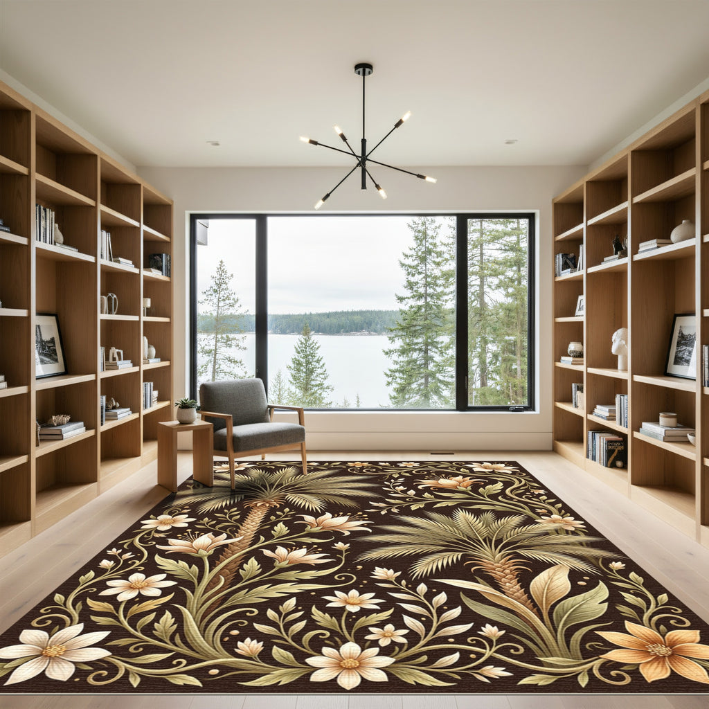 Golden Palm and Floral Tropics Rug