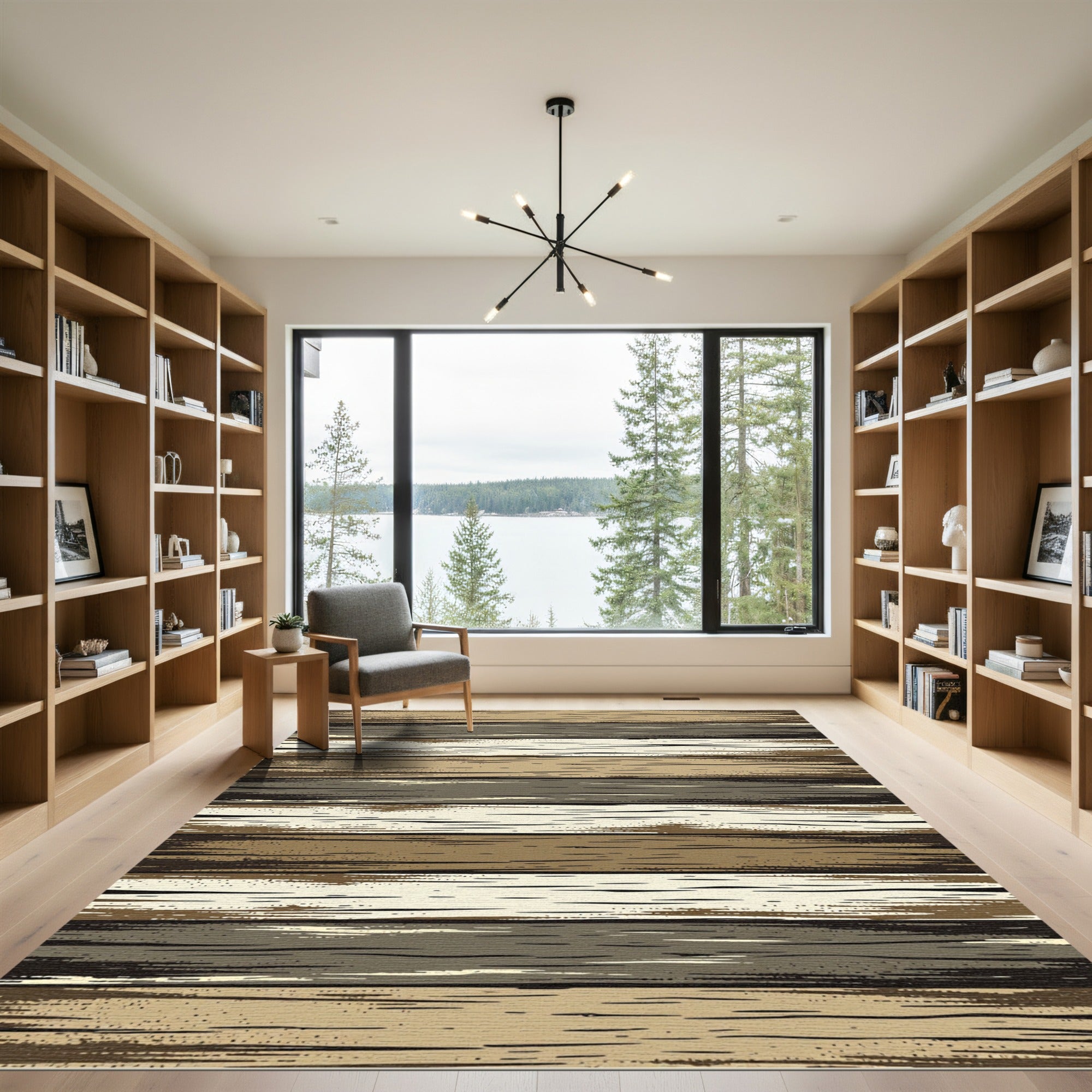 Earthy Toned Rustic Wood Plank Texture Rug
