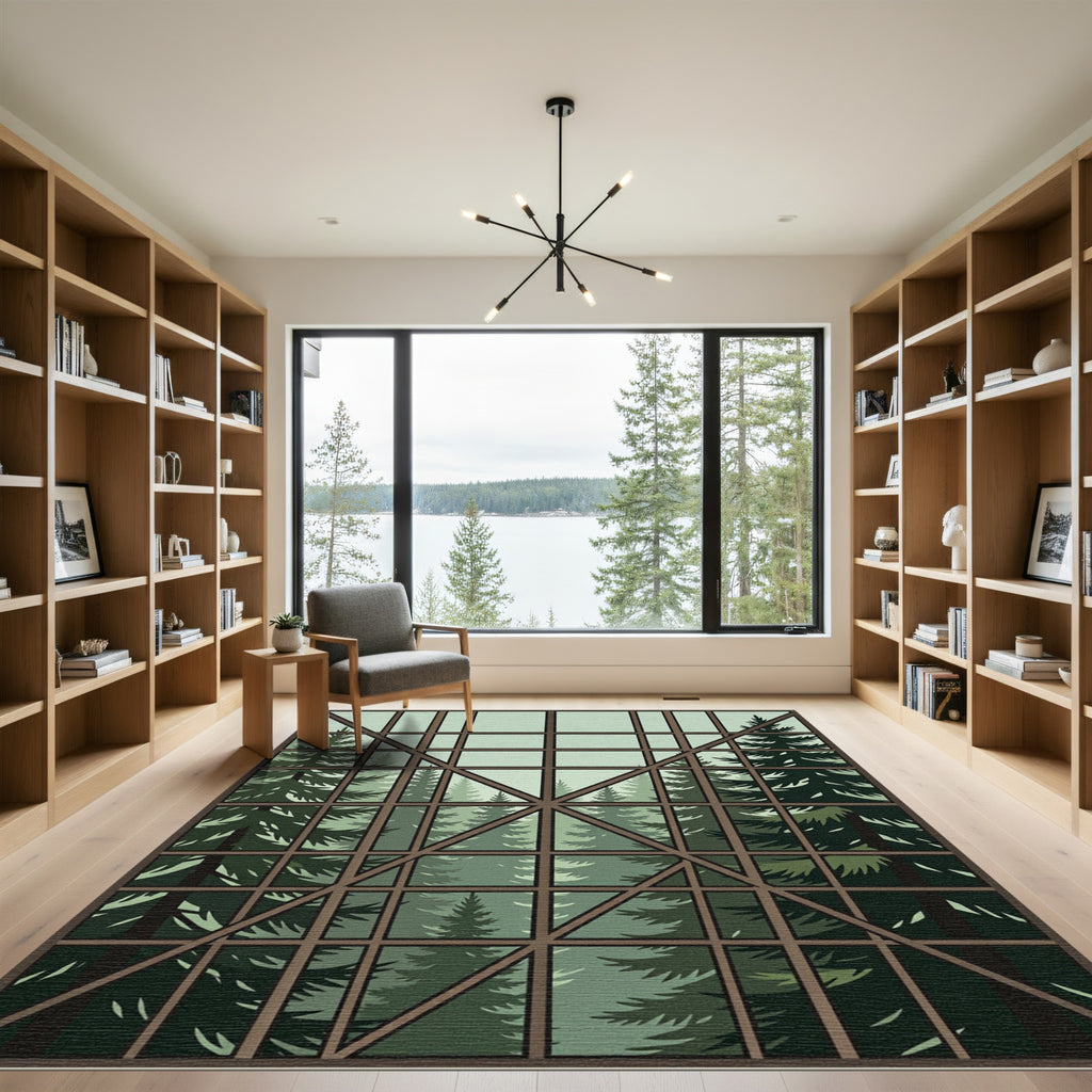 Green Forest Window Pane Landscape Rug