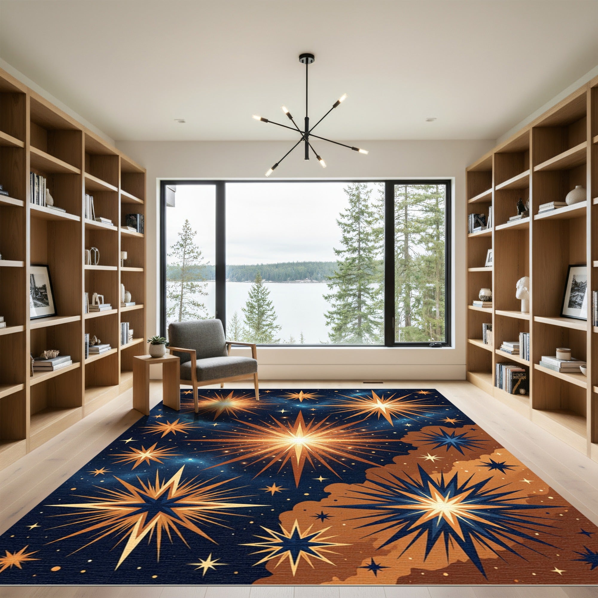 Golden Starburst Cosmic Night Rug