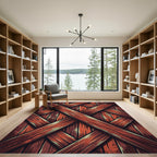 Rustic Crimson Intersecting Wood Lattice Rug