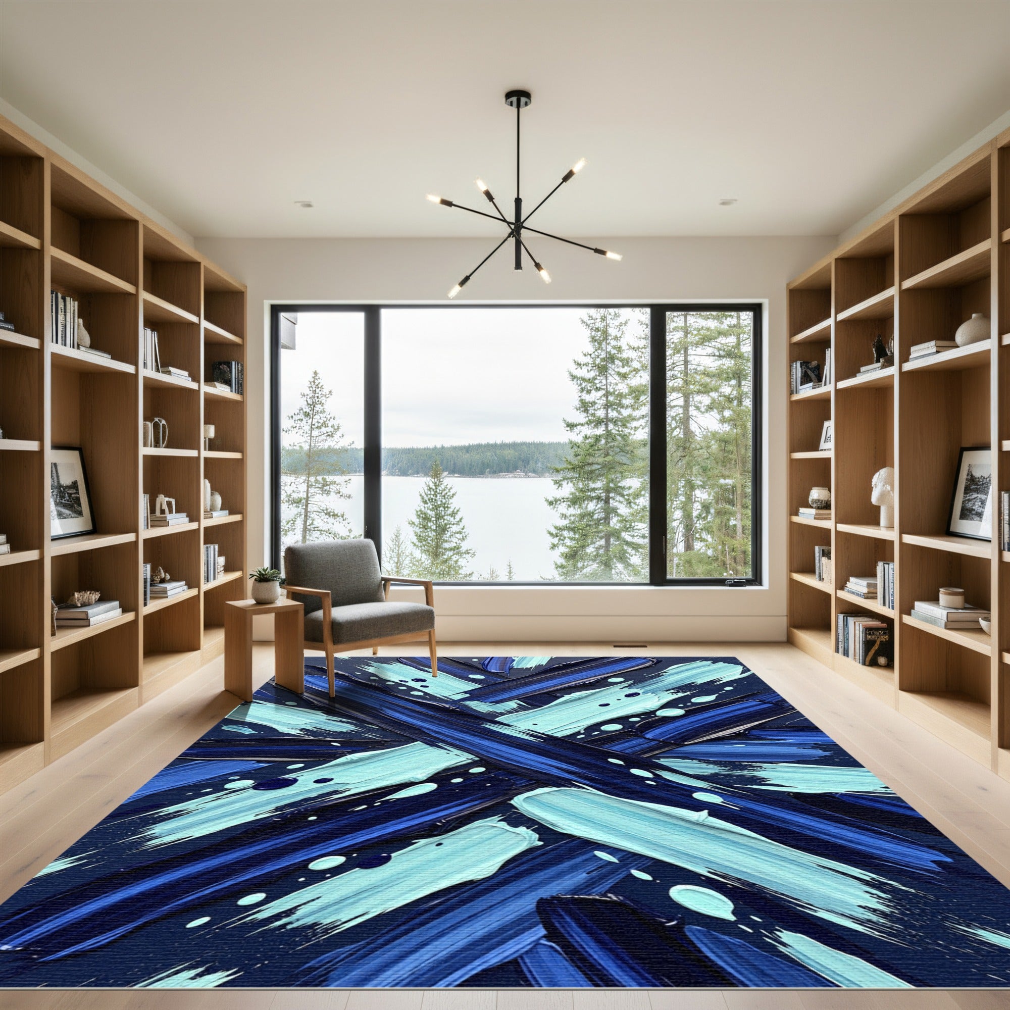 Abstract Cobalt Aqua Brush Stroke Rug