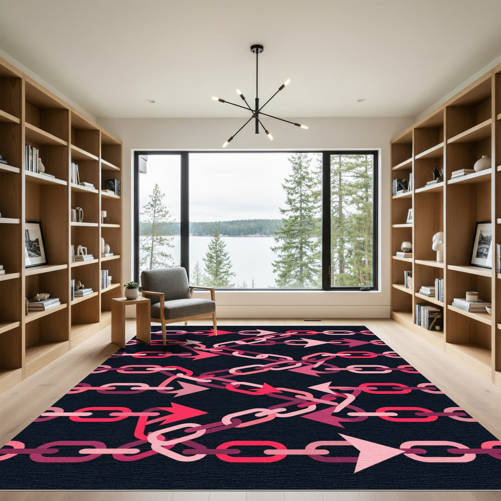 Bold Pink Interlocking Arrow Chain Link Rug