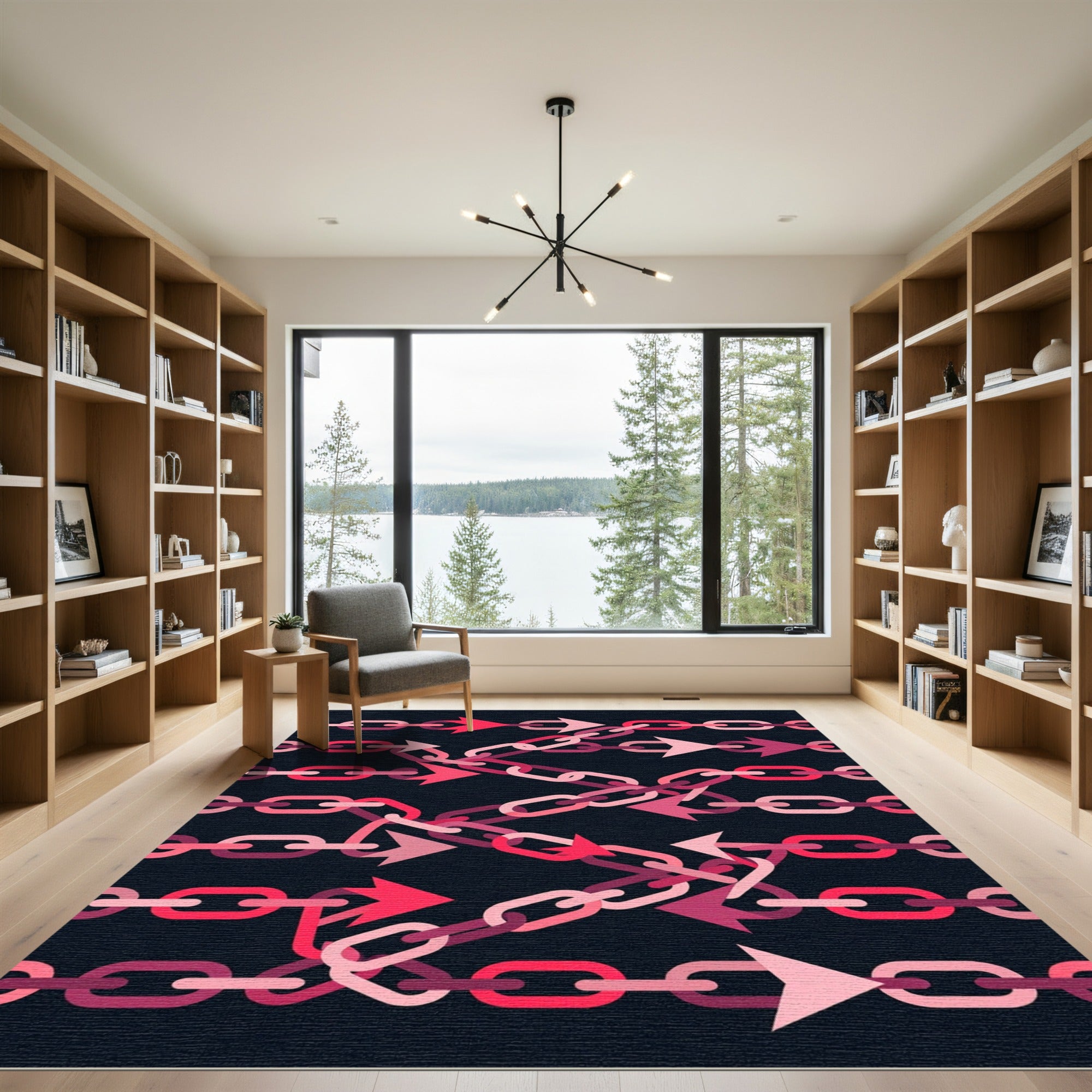 Bold Pink Interlocking Arrow Chain Link Rug